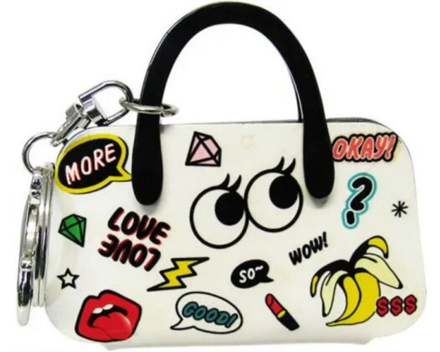 Vibrant 8cm Pop Art acrylic keyring handbag, stylish and chic for keys or attaching to bags.