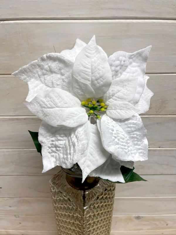 Artificial Flower Stem - Single Poinsettia 24cm (White)