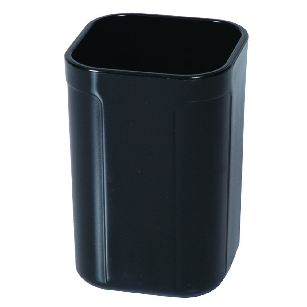 Sleek black Esselte SWS Pencil Cup, square shape with rounded corners, ideal for organizing writing instruments on your desk.