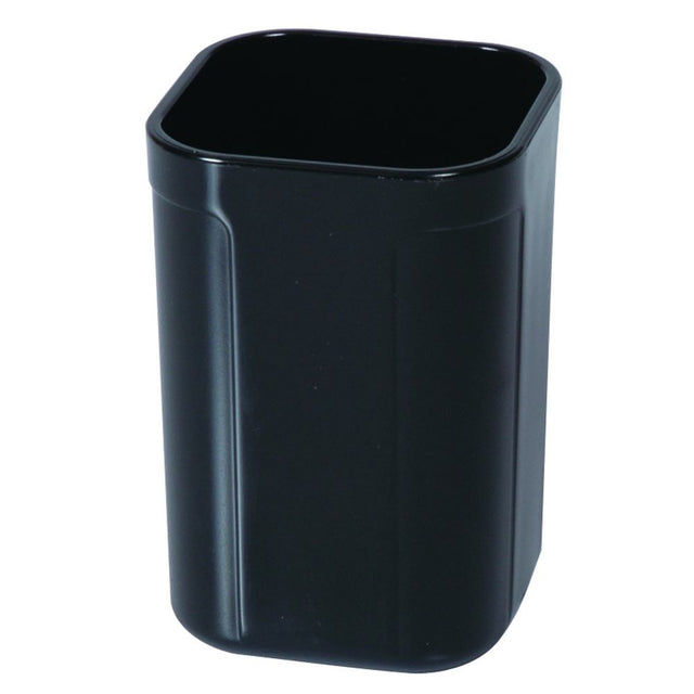 Sleek black Esselte SWS Pencil Cup, square shape with rounded corners, ideal for organizing writing instruments on your desk.