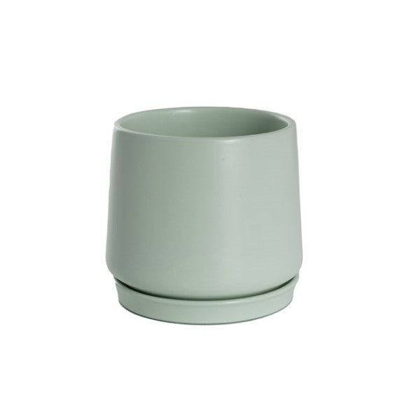 Vase /Planter - Ceramic Loreto Belly Pot & Plate Matte Sea Foam