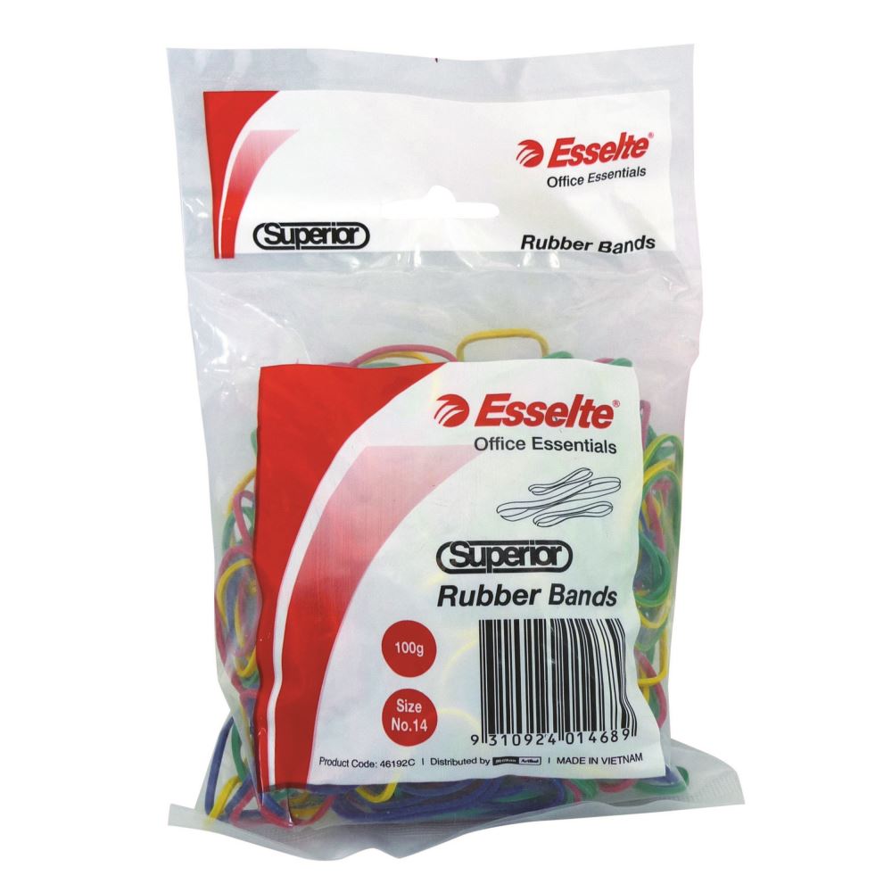 Esselte Superior Rubberbands No. 14 Colour 100gm Bag Assorted