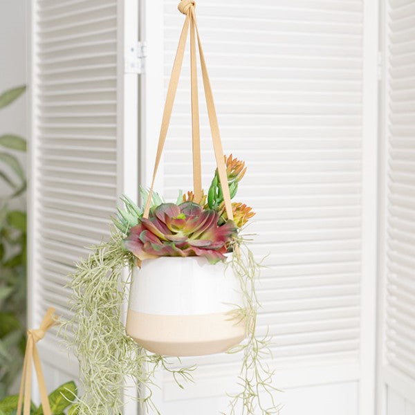 Vase /Planter - Ceramic Dolomite Hanging Pot Duo White
