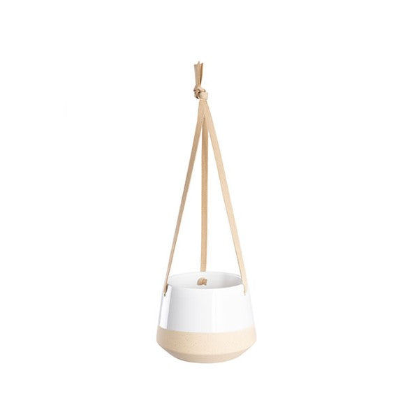 Vase /Planter - Ceramic Dolomite Hanging Pot Duo White