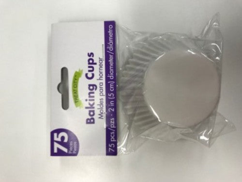 Elegant white cupcake cases, 2-inch diameter, pack of 75, perfect for elevating your baked treats.