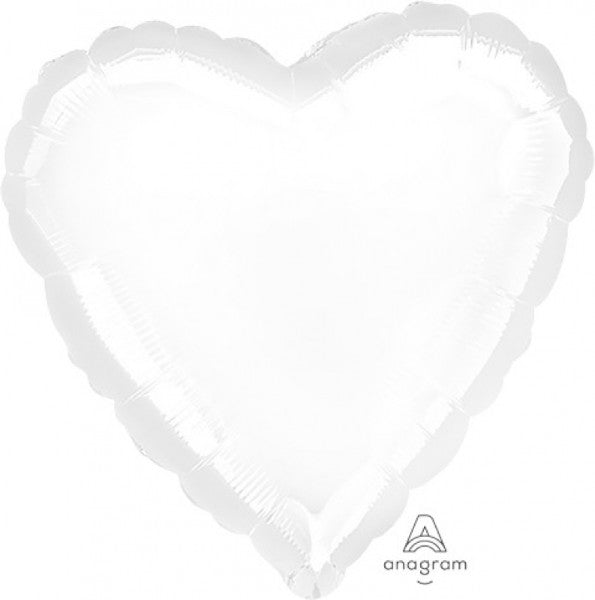 Self-sealing 45cm heart-shaped foil balloon in metallic white, ideal for celebrations and decorations.