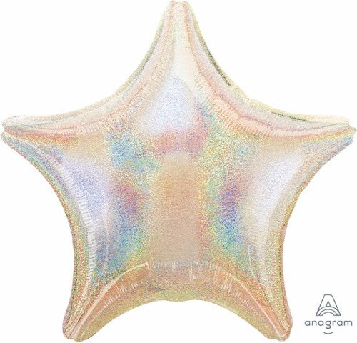 45cm holographic silver star balloon, perfect for birthdays and celebrations, self-sealing and vibrant in design.