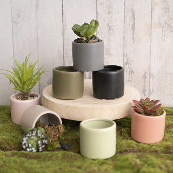 Planter - Ceramic Cylinder Pot Mini Satin Matte Black