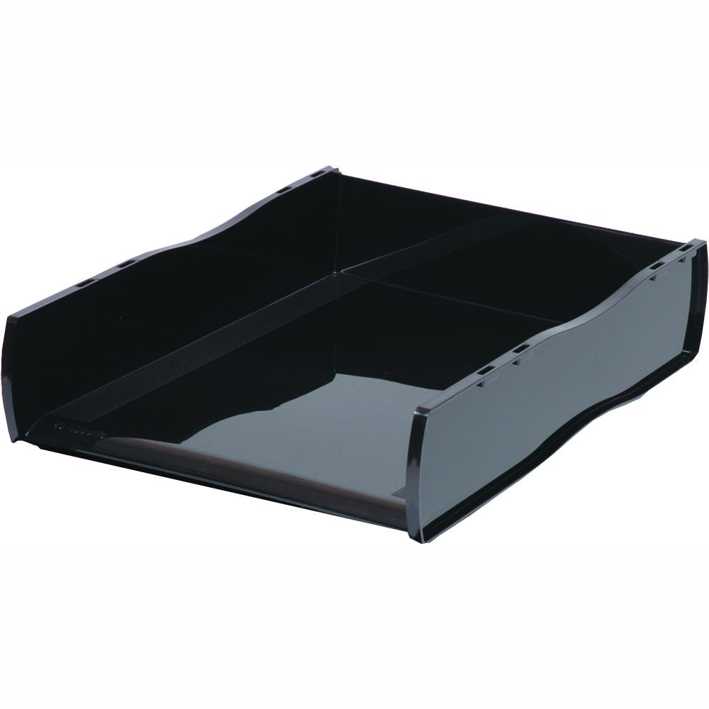 Sleek black Esselte Nouveau document tray, 355x261x75mm, ideal for organized papers in home or office settings.