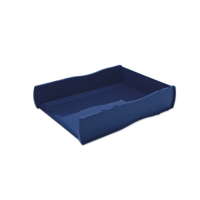 Vibrant blue Esselte Nouveau Document Tray for stylish and organized workspace storage. Ideal for home and office use.