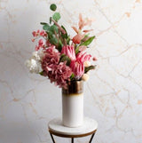Dusty rose eucalyptus spray, 72cm tall, perfect for chic home decor and versatile arrangements.