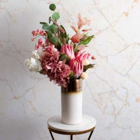 Dusty rose eucalyptus spray, 72cm tall, perfect for chic home decor and versatile arrangements.