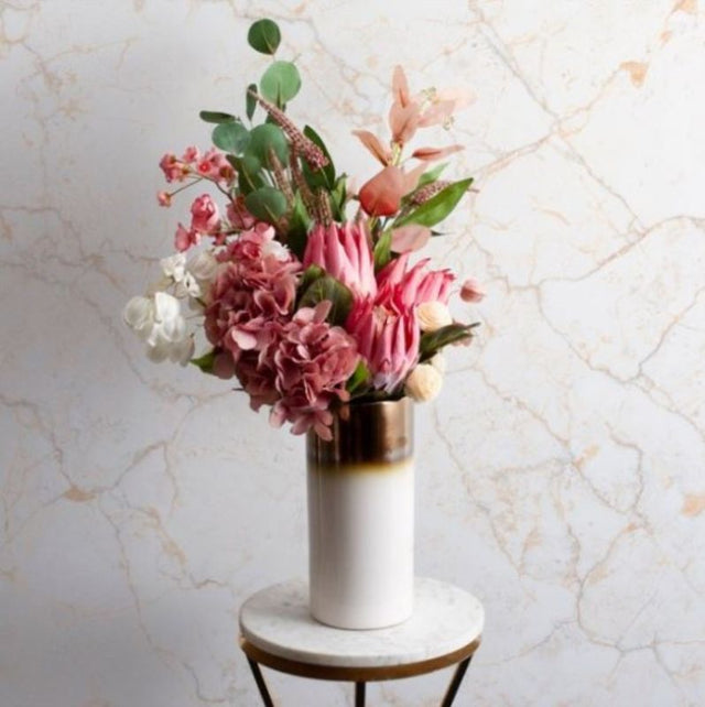 Dusty rose eucalyptus spray, 72cm tall, perfect for chic home decor and versatile arrangements.