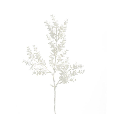 Elegant 62cm white eucalyptus baby leaf spray, perfect for home decor, weddings, and stunning floral arrangements.