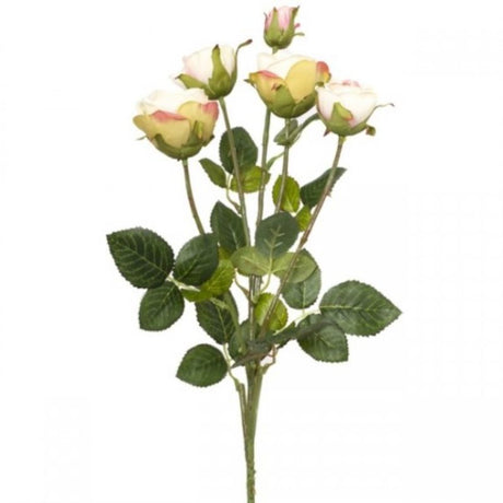 Cream pink artificial tea rose spray, 65cm tall, with mixed flower head sizes for elegant home decor.