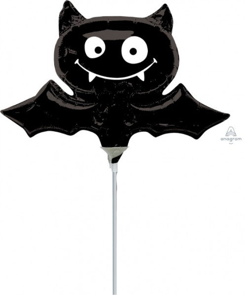 Black mini bat-shaped foil balloon, perfect for Halloween and themed parties, easy to inflate, and great for decor.