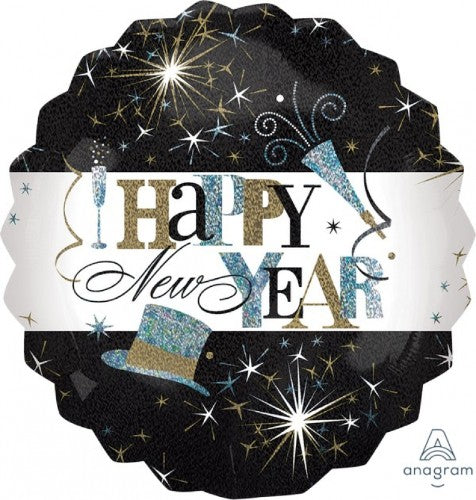 Jumbo 71cm Happy New Year foil balloon with vibrant design, perfect for elegant celebrations and photo ops.