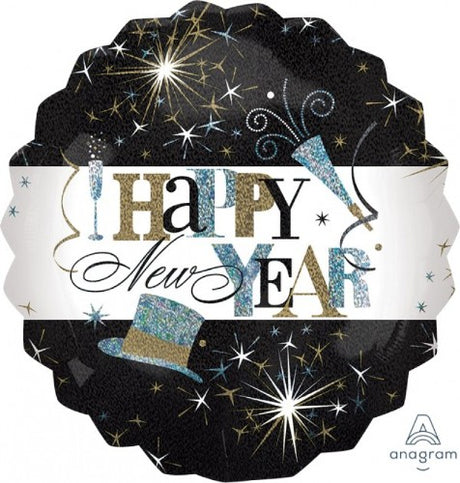 Jumbo 71cm Happy New Year foil balloon with vibrant design, perfect for elegant celebrations and photo ops.