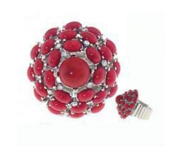 Antique Silver Coral Ring featuring a captivating deep red coral effect, showcasing vintage elegance and artisanal craftsmanship.