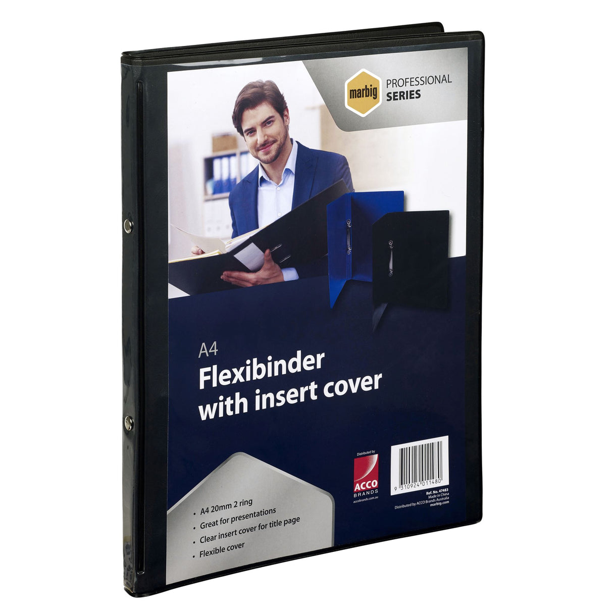 Esselte Flexibinder in sleek black, 20mm 'O' ring, holds up to 120 A4 sheets, ideal for organizing and presenting documents.