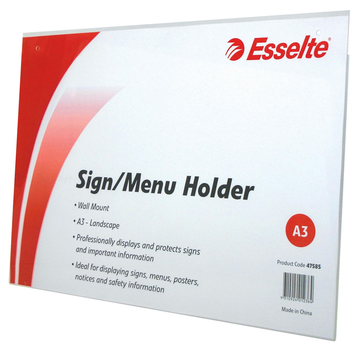 Esselte Sign/Menu Holder Wall Mount L/S A3 Clear