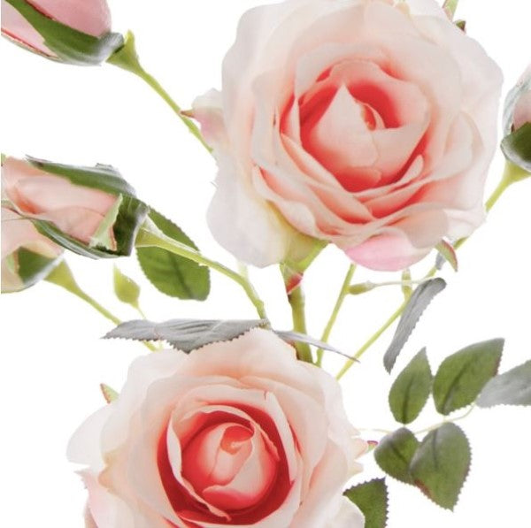 Light pink artificial rose spray with three blooms and two buds, measuring 69cmH, perfect for home decor and arrangements.