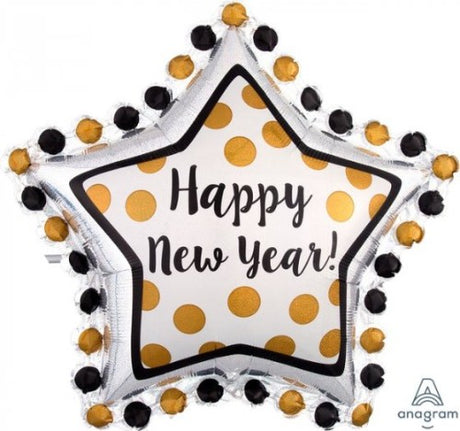 76cm self-sealing foil balloon featuring a vibrant New Year's design, perfect for festive celebrations and stylish decor.