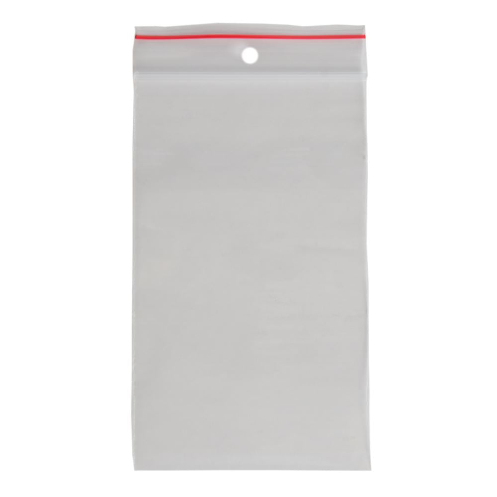 Clear Esselte Zip Lock Bags 75x130mm, pack of 50, eco-friendly, re-sealable, perfect for organizing and storing items.