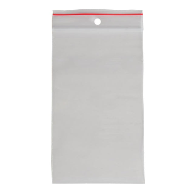 Clear Esselte Zip Lock Bags 75x130mm, pack of 50, eco-friendly, re-sealable, perfect for organizing and storing items.