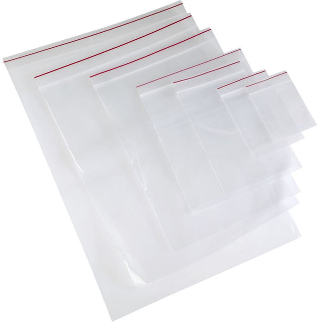 Clear Esselte zip lock bags, 100x155mm, pack of 50, ideal for organized storage and protection from dust and moisture.