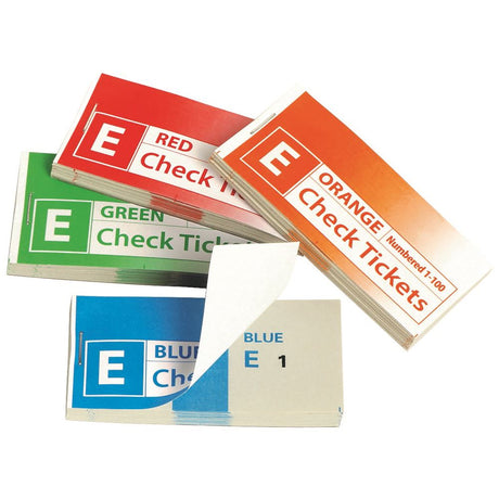 Marbig assorted check/raffle tickets pack, 4 books with 100 sets, ideal for organized event ticketing and giveaways.