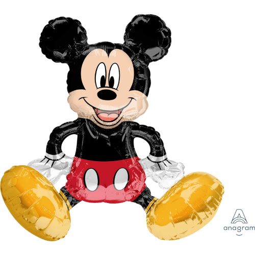 Mickey Mouse foil balloon in a sitting pose, 45 x 45cm, perfect for themed parties and celebrations.