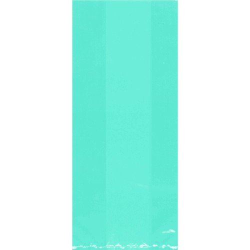 Vibrant Caribbean Blue cello party bags, perfect for favors or treats, measuring 9.5" x 4", pack of 25.