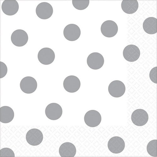 Frosty white Dots Lunch Napkins, pack of 16, 33cm x 33cm, adding elegance to any dining occasion.