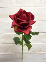 Artificial Flower Spray - SIngle Rose with Bud (Red)