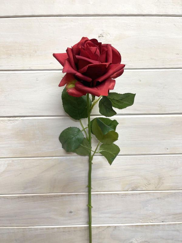 Artificial Flower Spray - SIngle Rose with Bud (Red)
