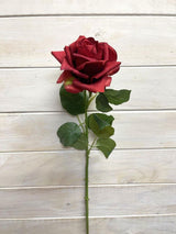 Artificial Flower Spray - SIngle Rose with Bud (Red)