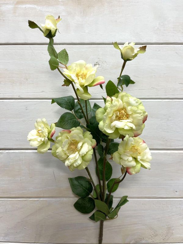 Artificial Flower Spray - Camilia w 5 Flowers & 2 Buds (Green)