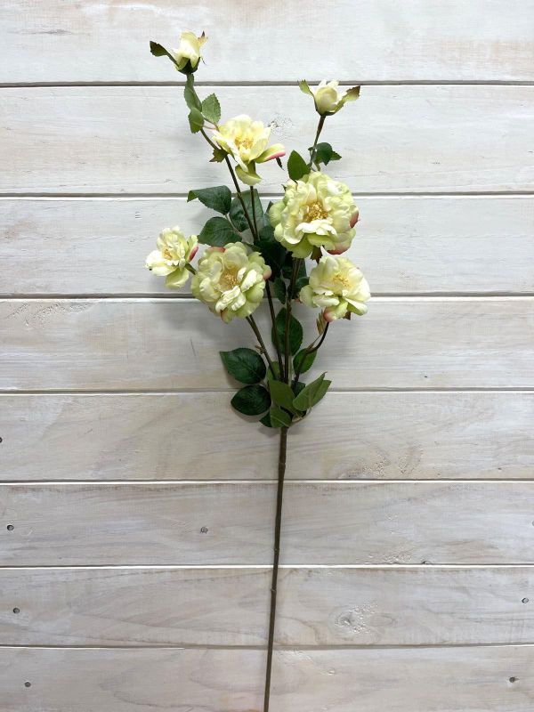 Artificial Flower Spray - Camilia w 5 Flowers & 2 Buds (Green)