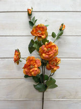 Artificial Flower Spray - Camilia w 5 Flowers & 2 Buds (Orange)