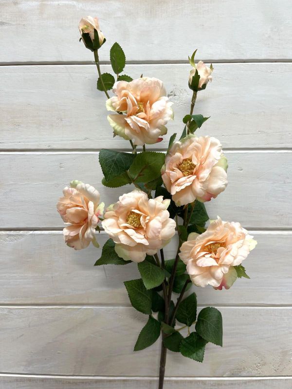 Artificial Flower Spray - Camilia w 5 Flowers & 2 Buds (Peach)