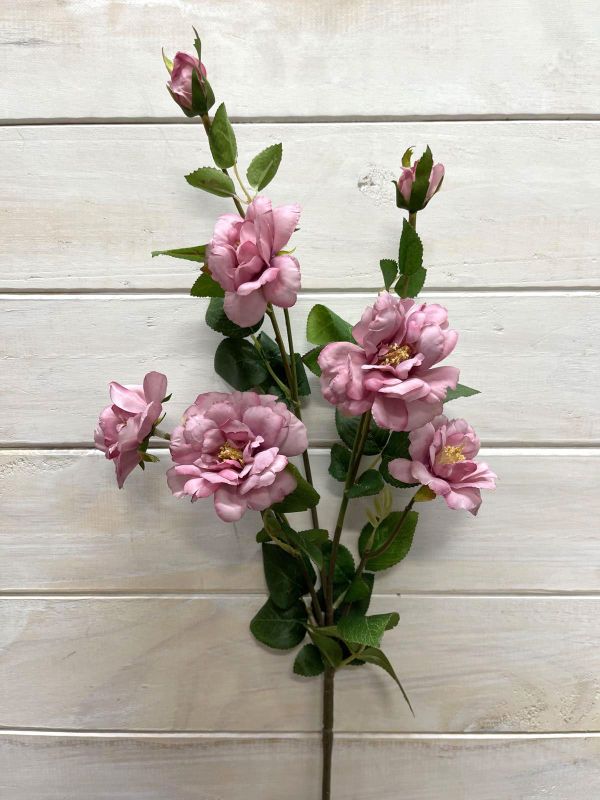 Artificial Flower Spray - Camilia w 5 Flowers & 2 Buds (Pink)