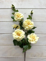 Artificial Flower Spray - Camilia w 5 Flowers & 2 Buds (Soft Yellow)