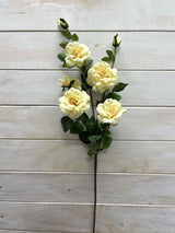 Artificial Flower Spray - Camilia w 5 Flowers & 2 Buds (Soft Yellow)