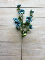 Artificial Flower Spray - Camilia w 5 Flowers & 2 Buds (Teal)