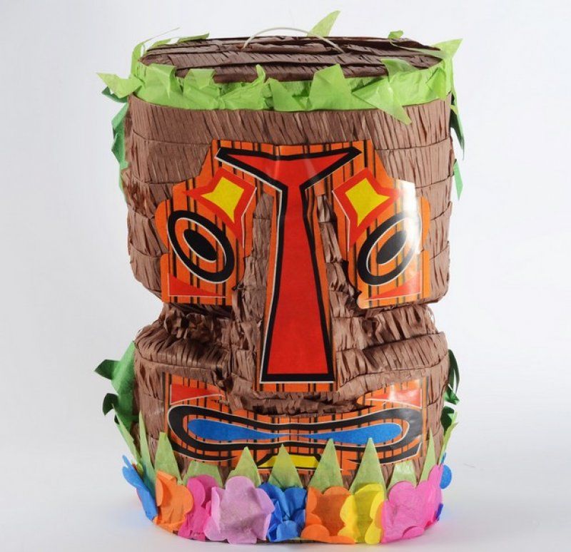 Colorful tiki-themed pinata, 40.2 cm long, perfect for parties filled with fun and treasures.