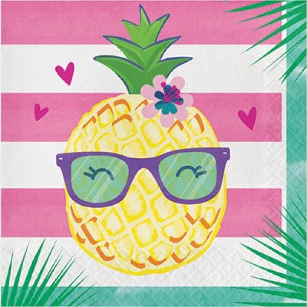 Pack of 16 pineapple-themed lunch napkins, perfect for adding a tropical touch to any meal or gathering.