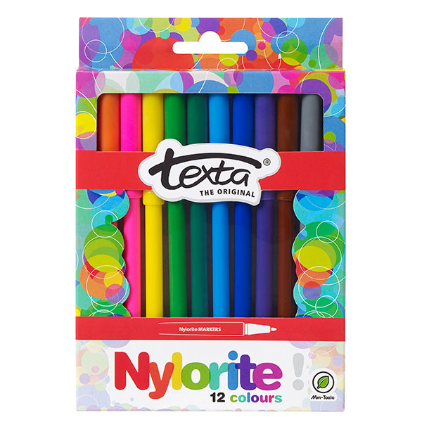 Pack of 12 Texta Nylorite Color Markers with vibrant, smooth tips for detailed, non-toxic creative projects.