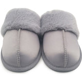 Satin Slippers Ladies Faux Fur Pink & Grey
