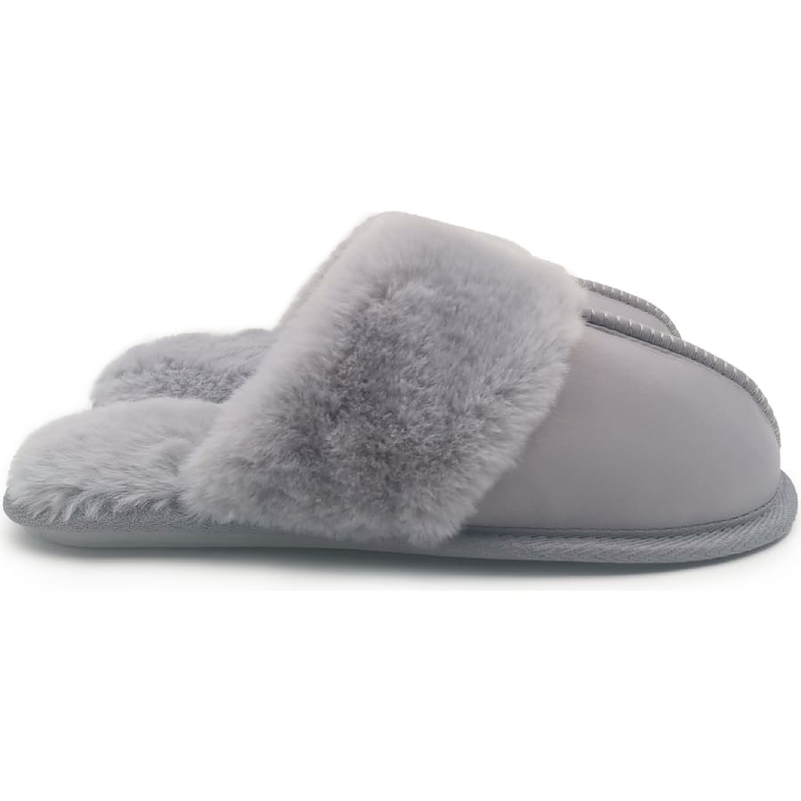 Satin Slippers Ladies Faux Fur Pink & Grey